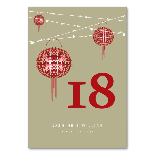 Red Double Happiness Lanterns Chic Chinese Wedding Tischnummer (Vorderseite)