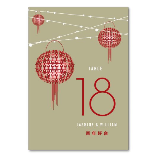 Red Double Happiness Lanterns Chic Chinese Wedding Tischnummer (Rückseite)