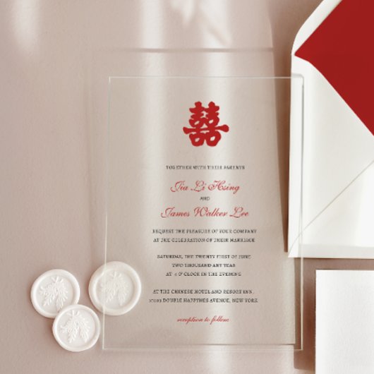 RED Double Happy Chinesische Kalligraphie asian Acryleinladungen