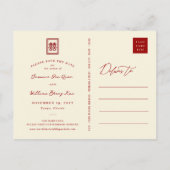 Red Double Happy Chinesisches Foto Save the Date Ankündigungspostkarte (Rückseite)