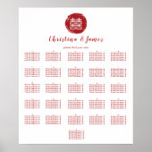 Red Double Happy Wedding Seating Chart Poster (Vorne)