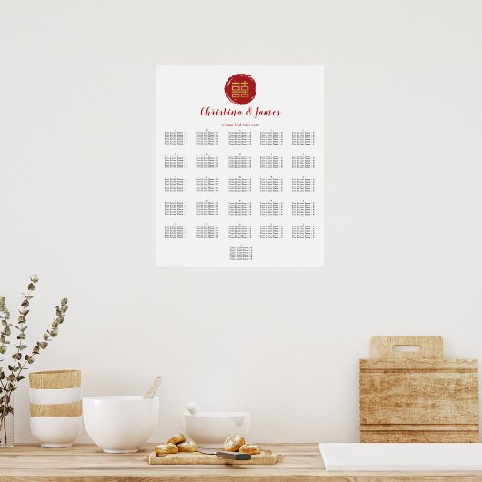 Red Double Happy Wedding Seating Chart Poster (Küche)