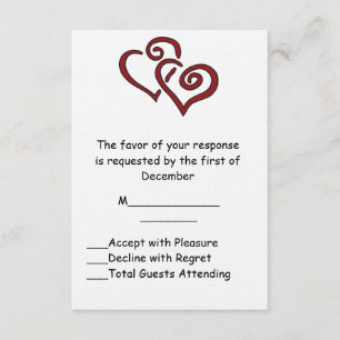 Red Double Heart Wedding RSVP Card Karte