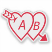 Red Double Hearts with Cupids Arrow and Initials Aufkleber (Vorderseite)