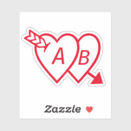 Red Double Hearts with Cupids Arrow and Initials Aufkleber