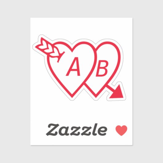 Red Double Hearts with Cupids Arrow and Initials Aufkleber (Blatt)