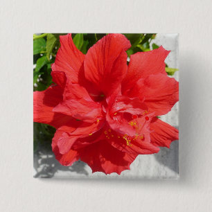 Red Double Hibisken Blume Button