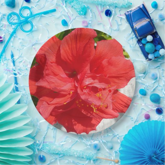 Red Double Hibisken Blume Pappteller (Party)