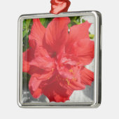Red Double Hibisken Blume Silbernes Ornament (Links)