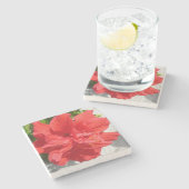 Red Double Hibisken Blume Steinuntersetzer (Seitenansicht)