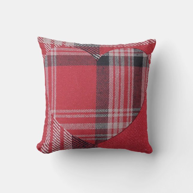 Red Double Kariert Heart Kissen (Vorderseite)