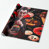 Red Dracula Fun Spook zu Halloween Geschenkpapier (Ungerollt)