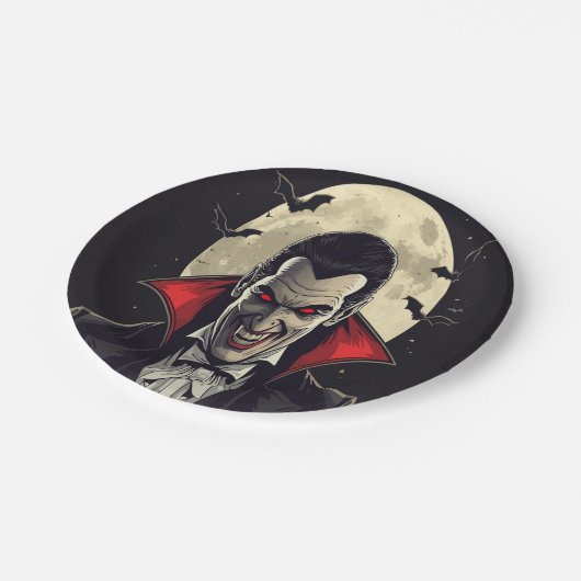 Red Dracula Gothic Horror Halloween Pappteller (Schrägansicht)