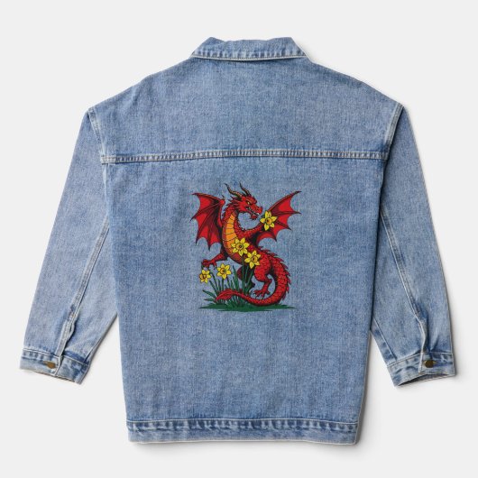 Red Dragon Amongst Daffodil Flowers Jeansjacke (Rückseite)
