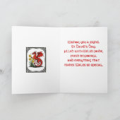 Red Dragon and Daffodils With Decorative Border Karte (Innenseite)