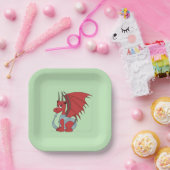 Red Dragon Cartoon Pappteller (Party)