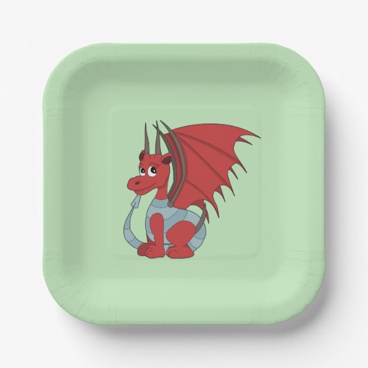 Red Dragon Cartoon Pappteller (Vorderseite)