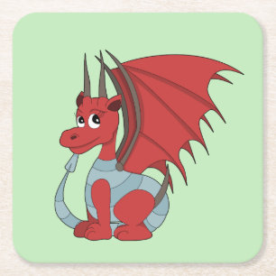 Red Dragon Cartoon Rechteckiger Pappuntersetzer