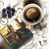 Red Dragon Castle Fantasy Rechteckiger Pappuntersetzer