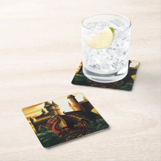 Red Dragon Castle Fantasy Rechteckiger Pappuntersetzer (Vor Ort)