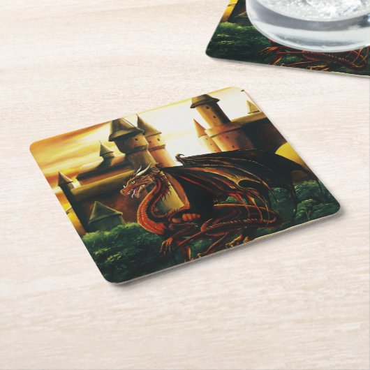 Red Dragon Castle Fantasy Rechteckiger Pappuntersetzer (angewinkelt)