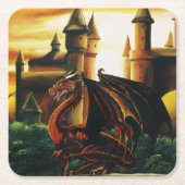 Red Dragon Castle Fantasy Rechteckiger Pappuntersetzer (Vorderseite)