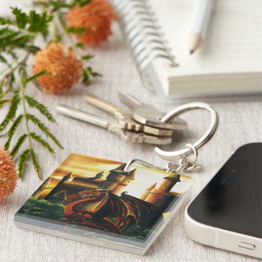 Red Dragon Castle Fantasy Schlüsselanhänger (Vorderseite rechts)