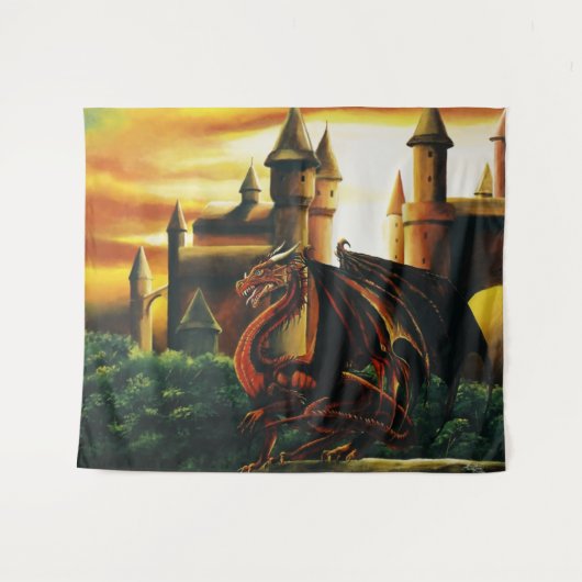 Red Dragon Castle Fantasy Wandteppich (Vorderseite (Horizontal))