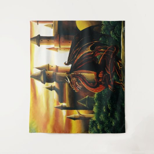 Red Dragon Castle Fantasy Wandteppich (Vorderseite)