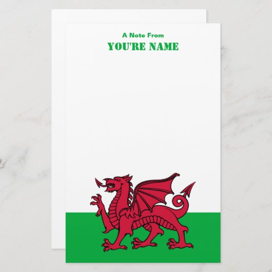 Red Dragon Celtic Flag Wales & Welsh Briefpapier (Vorne/Hinten)
