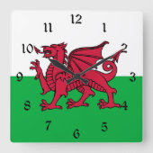 Red Dragon Celtic Flag Wales & Welsh Quadratische Wanduhr (Vorderseite)