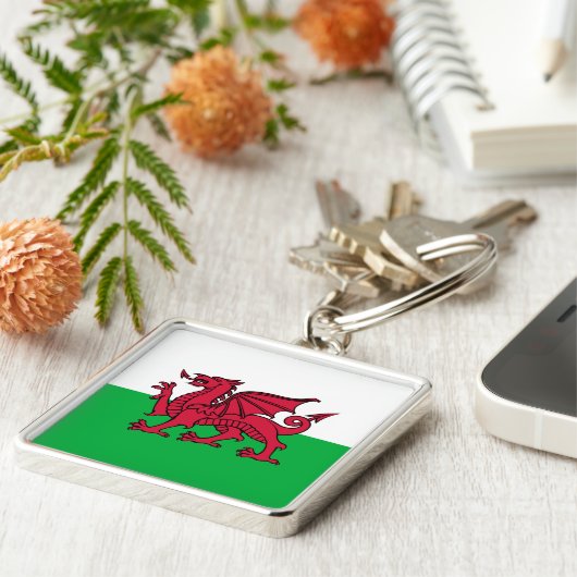 Red Dragon Celtic Flag Wales & Welsh Schlüsselanhänger (Seite)