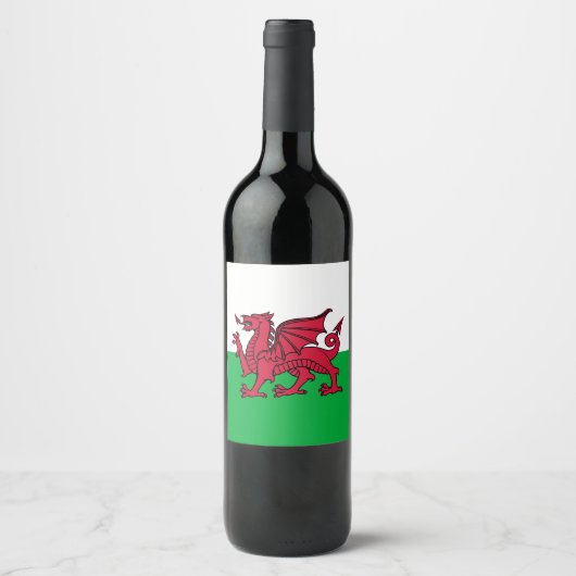Red Dragon Celtic Flag Wales & Welsh Weinetikett (Vorderseite)