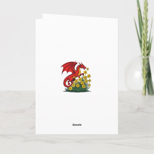 Red Dragon Charging Through Daffodils Karte (Rückseite)