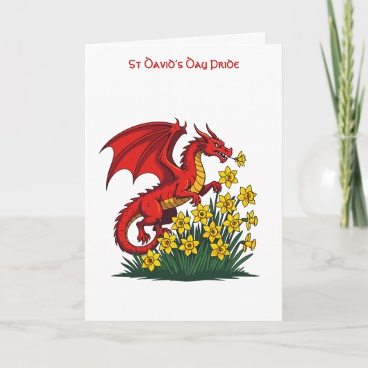 Red Dragon Charging Through Daffodils Karte (Vorderseite)