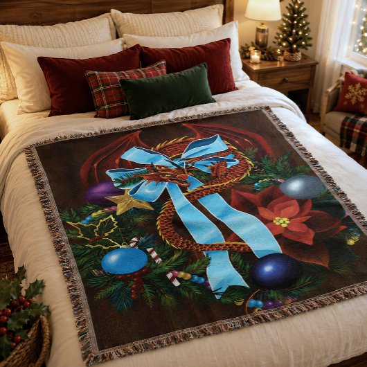 Red Dragon Christmas Wreath Decke