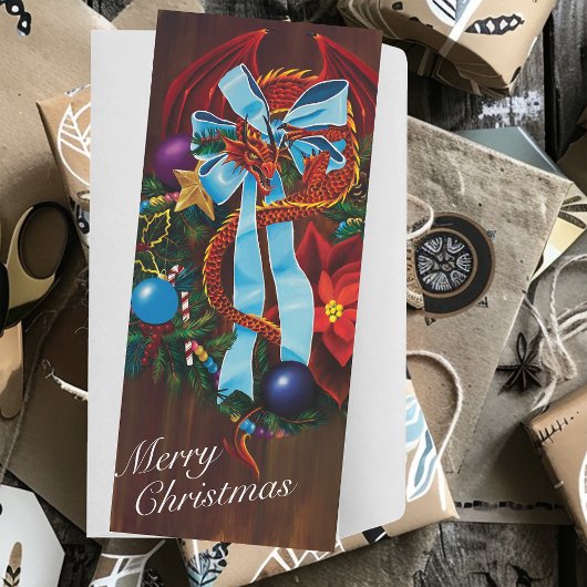 Red Dragon Christmas Wreath Feiertagskarte