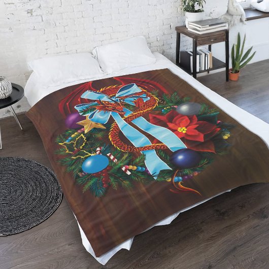 Red Dragon Christmas Wreath Fleecedecke