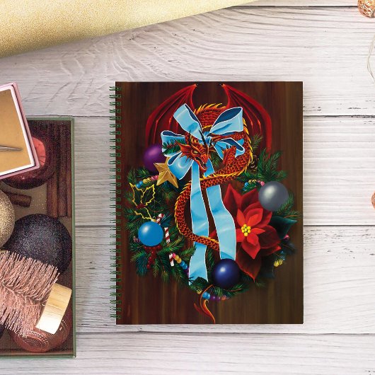 Red Dragon Christmas Wreath Notizbuch