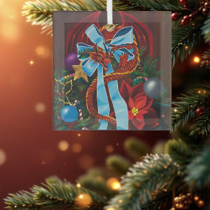 Red Dragon Christmas Wreath Ornament Aus Glas