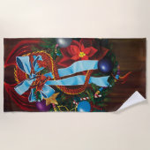 Red Dragon Christmas Wreath Strandtuch (Vorderseite)