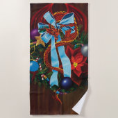 Red Dragon Christmas Wreath Strandtuch (Vorderseite)