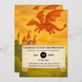 Red Dragon Flying Over Cliffside Castle Birthday Einladung (Vorne/Hinten)