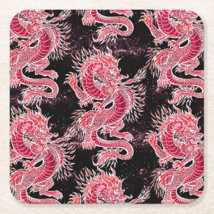 Red Dragon Galaxy Rechteckiger Pappuntersetzer