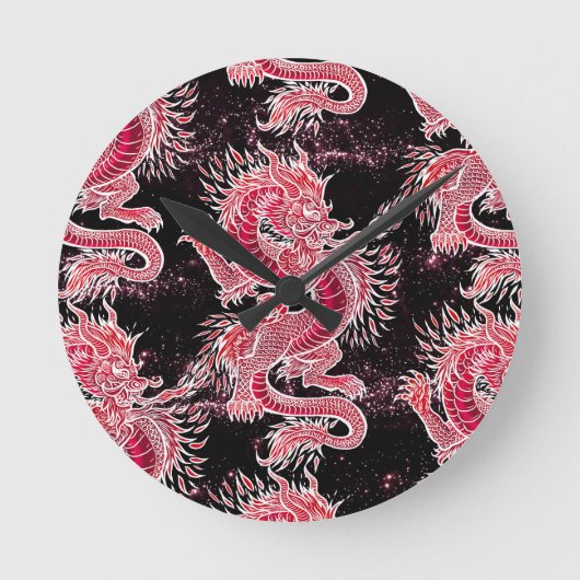Red Dragon Galaxy Runde Wanduhr (Vorderseite)