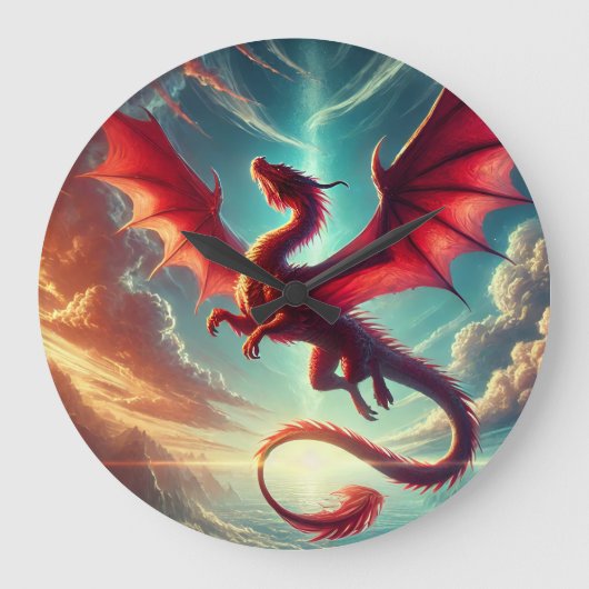 Red Dragon Große Wanduhr (Vorderseite)