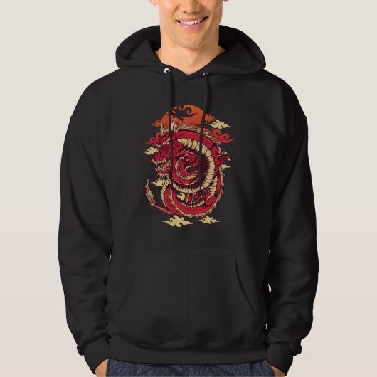 Red Dragon Japanisch Art Retro Vintag Hoodie (Vorderseite)