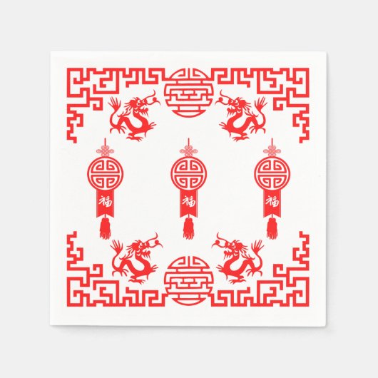 Red Dragon Oriental Cocktail Napkins Serviette (Vorderseite)