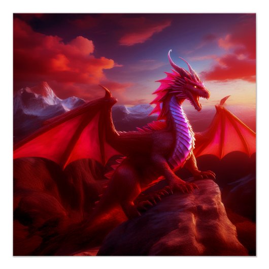 Red Dragon Perlen auf Craggy Mountain Peak Poster (Vorderseite)