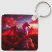 Red Dragon Perlen auf Craggy Mountain Peak Schlüsselanhänger (Rückseite)